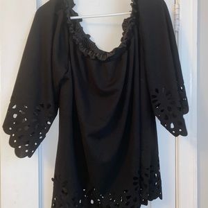 Eyelet off the shoulder black top